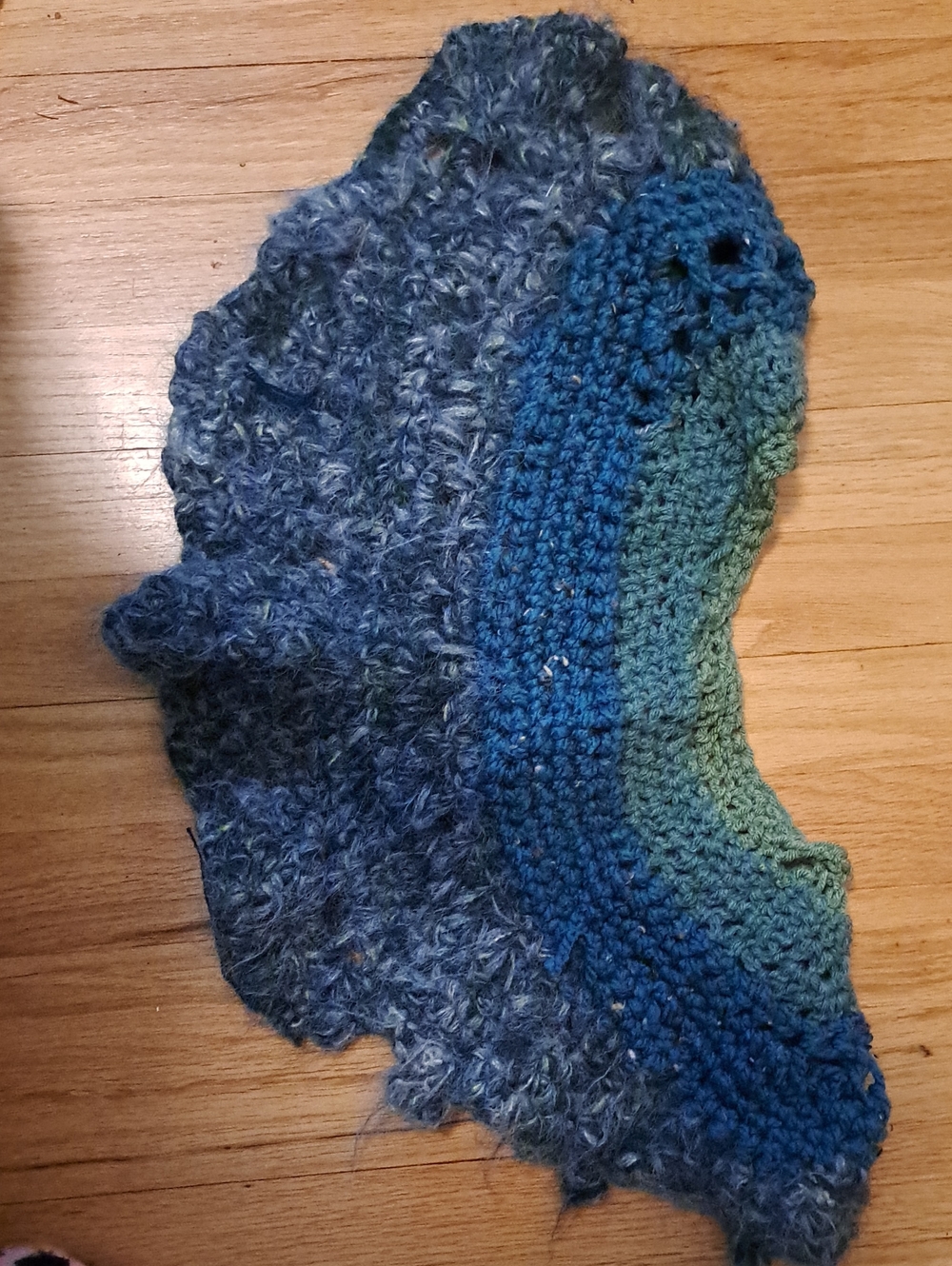 Blue and Green Crochet Scarf Collar Mohair Silk Wool Blend